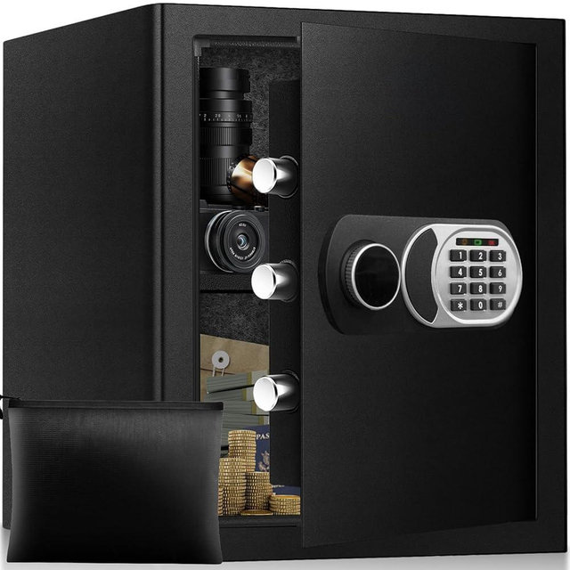 ToruKeep 2.5 Cuft Small Safe Box with Fireproof Waterproof Bag, Safes for Home Documents, Anti-Theft Safety Box With Digital Keypad, Smart Alert System, Spare Keys, Personal Safe for Cash Money