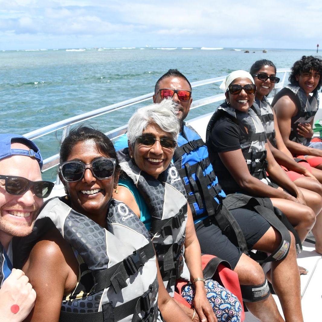 Parasailing in Hawaii with Preetha's mom, her brother-in-law, Sachin, her sister, Sumi, and her niece and nephew, Maya and Rohaan
