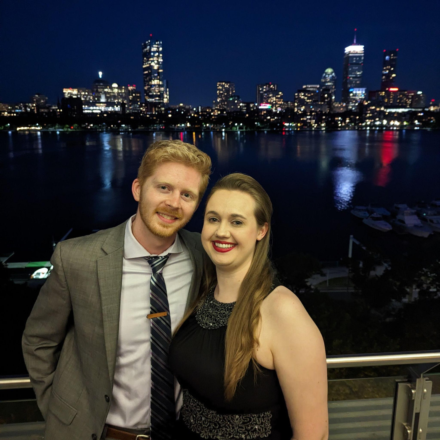 At MIT in May 2023, dressed up for Meredith's cohort gala.