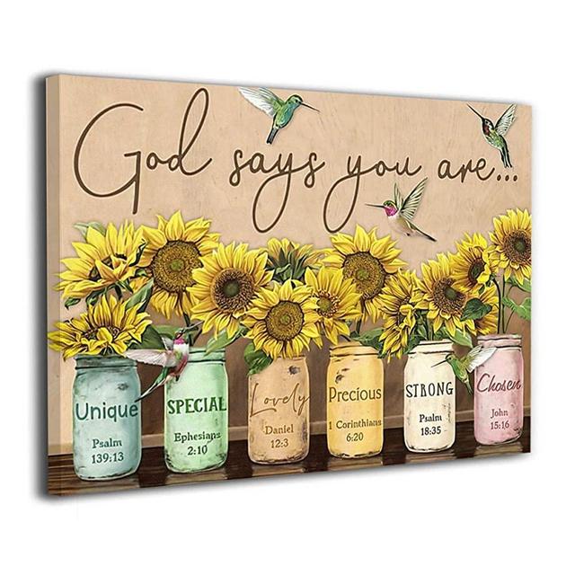 BEEPBOOP God Says You are Hummingbird Sunflower Canvas Wall Art Prints Room Decor for Home Office Apartment Wall Decor Unframed Poster Wall Decoration Ready to Hang 20x16 in