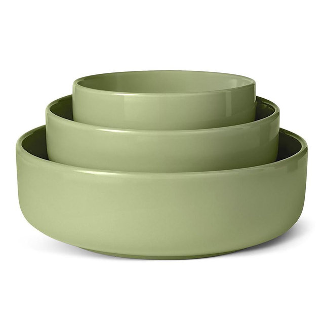 Amazon Basics Glazed Stoneware Serving Bowls, 3-Piece Set, Dishwasher-Safe, Olive
