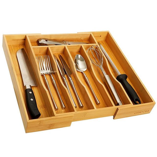 Bamboo Kitchen Drawer Organizer-Expandable Silverware Tray for Drawer/Utensil Holder and Cutlery Tray with Grooved Drawer Dividers for Flatware and Kitchen Utensils by oridom (Natural)