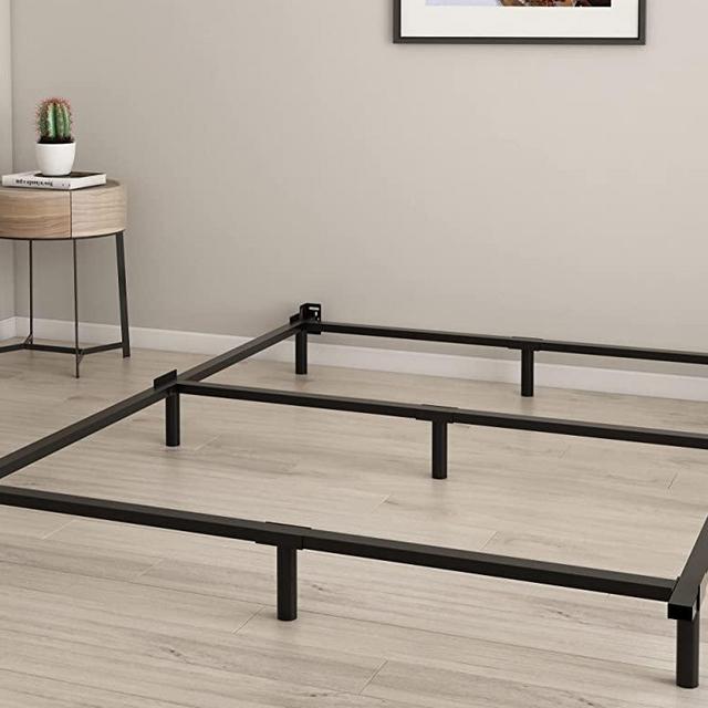 THEOCORATE Bed Frame Queen, 7 Inch Metal Basics Bed Frame, Low Profile Base for Box Spring, 9-Leg Support, Noise-Free, Easy Assembly, Black