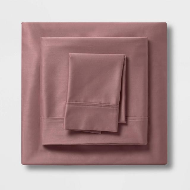California King 400 Thread Count Solid Cotton Performance Sheet Set Mauve - Threshold™