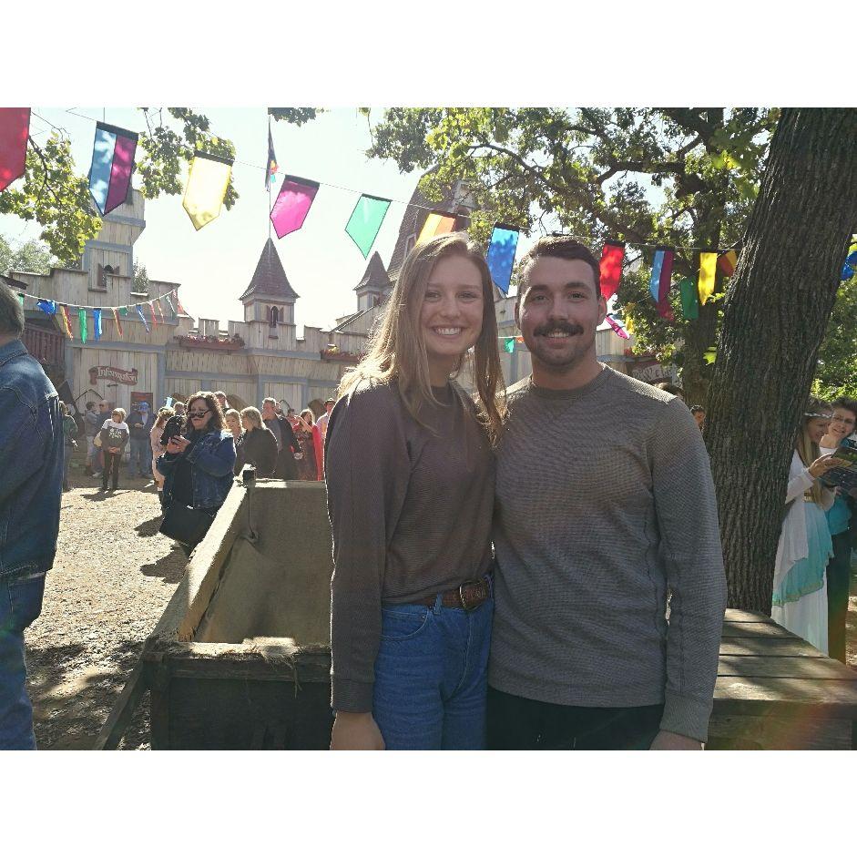 Our first picture together at the Renn Faire in MN for our 4th date. When leaving, we were stuck in the parking lot for 2 hours and decided we still liked each other enough to go on a 5th date.
