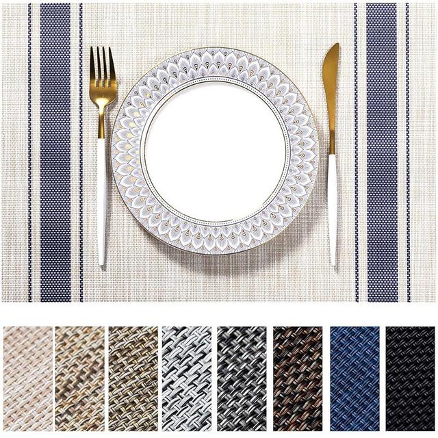 LEXMORE Placemats Set of 8 Vinyl/Plastic Woven Place Mats for Kitchen Table Indoor/Outdoor Washable Placemat Wipeable Dining Table Mats(Blue Skyline)
