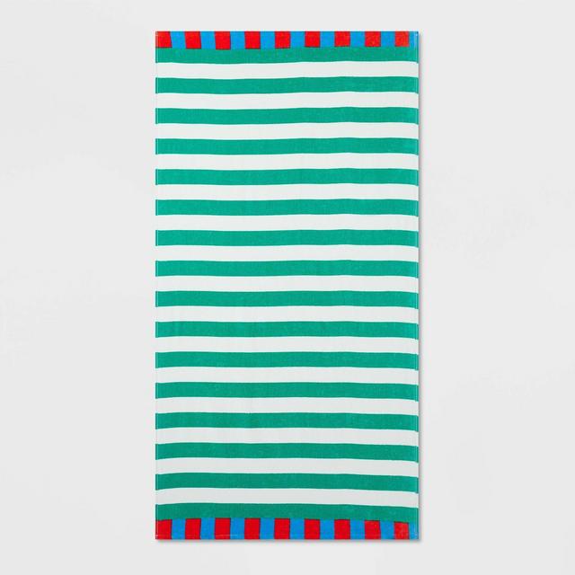 Striped Beach Towel Green/White - Sun Squad™