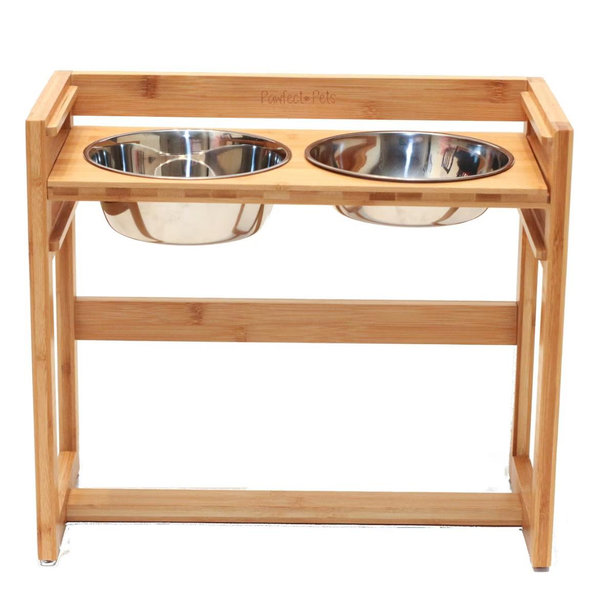 Pawfect Pets Adjustable Height Elevated Raised Dog Bowl Stand with four Stainless Steel Bowls, Large