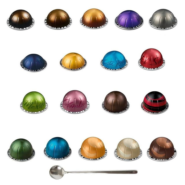 Variety Discovery Sampler 18 Capsules BULK Pack with Spoon / 18 Flavors Exploration Kit/Espresso & Lungo Coffee Mix Capsules Pod (18, Variety Pack)