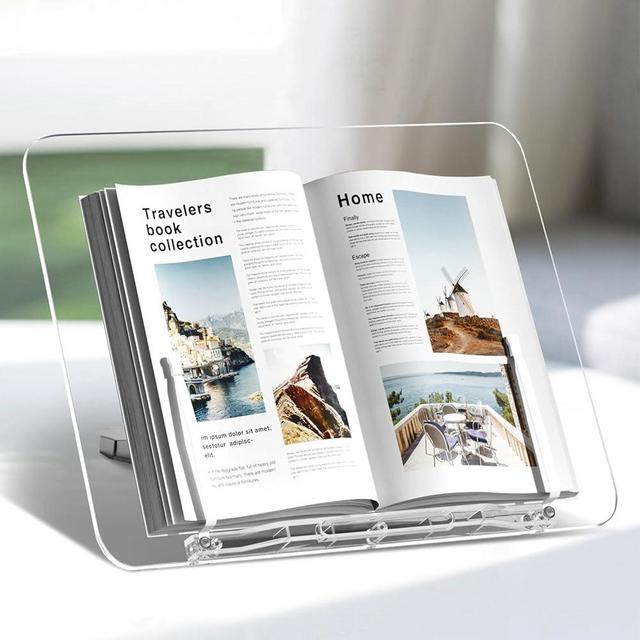 Acrylic Book Stand, UPERGO Angle Adjustable Book Display Stand,Foldable Cookbook Stand, Lightweight Book Holder for Magazines, Laptop, Recipe, Textbook