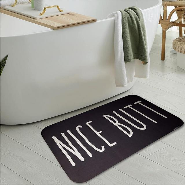 BoStanza Bath Mat Rug, Super Absorbent Quick Dry Bath Mat for Bathroom Non Slip Rubber Backing, Thin Bathroom Rugs Fit Under Door, Easy to Clean, Nice Butt Bath Mat, Black, 19.25"x31"