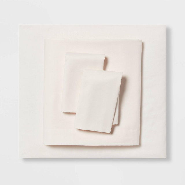Full Easy Care Cotton Blend Sateen Sheet Set Ivory - Room Essentials™