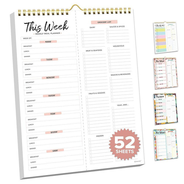 Weekly Meal Planner and Grocery List - 52 Easy Tear-Off Sheets Fridge Meal Planner Magnetic, 8.5x11in Spring-Bound Meal Planning Notepad, Magnetic Meal Planner for Refrigerator, Meal Planner Notepad