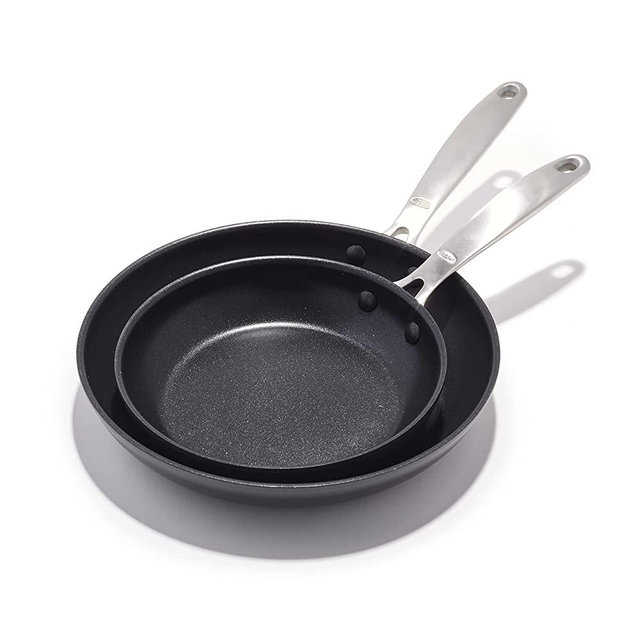 OXO Good Grips Pro Hard Anodized PFOA-Free Nonstick, 8" and 10" Frying Pan Skillet Set, Stainless Steel Handle, Dishwasher Safe, Oven Safe, Black