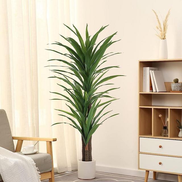 FLOWORLD Dracaena Silk Plant Corn Stalk 5ft Tall Faux Plants Indoor Large Fake Plants Potted Yucca Tree Tropical Floor Plants Artificial Silk Palm Trees for Home Office Store Decor Housewarming Gift