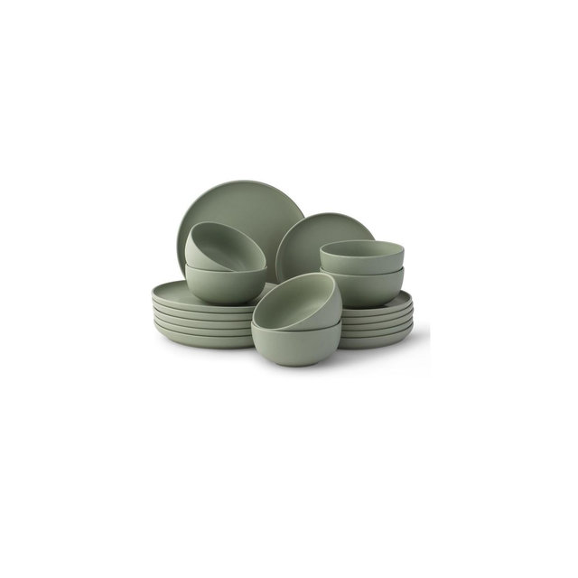 JoyJolt Mesa 18-Piece Stoneware Dinnerware Set – Matte Sage Green
