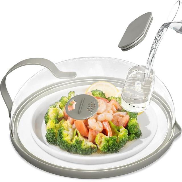 Microwave Splatter Cover with Water Steamer for Food - 10 Inch Steam Microwave Splatter Guard with Handle Plate Covers for Heating Food Splash Oven Lid with Built in Steamer