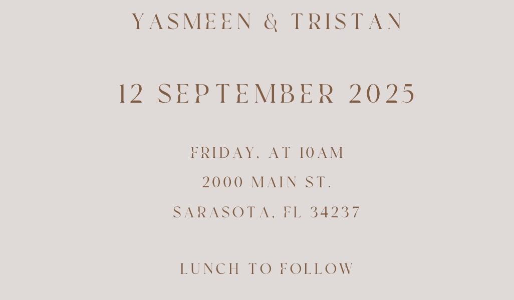 The Wedding Website of Yasmeen Itayen and Tristan Brown