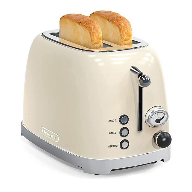 Toaster 2 Slice ,1.5"Extra Wide Slots Toaster,Retro Stainless Steel with Bagel, Cancel, Defrost, Reheat Function and 6-Shade Settings, Removal Crumb Tray (Cream)