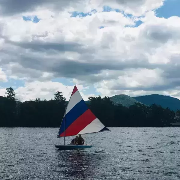 Sailing on Lake George on the Sunfish, "Nirvana."