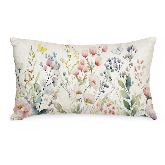 AACORS Spring Pillow Cover 12x20 Inch Floral Butterfly Decorations Seasonal Farmhouse Summer Pillow Case Decor for Sofa Couch AA481-12