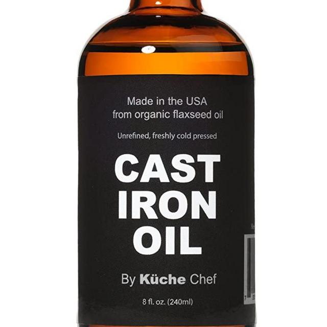 Organic Cast Iron Oil & Cast Iron Conditioner (8 oz) – Made from Flaxseed Oil grown and pressed in the USA – Creates a Non-Stick Seasoning on All Cast Iron Cookware