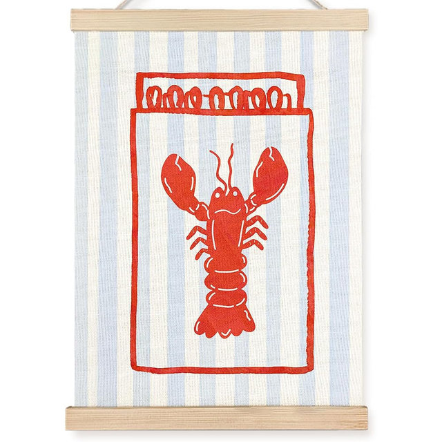 FDHSPAAM Coastal Beach Lobster Wall Art Decor, Preppy Beach Room Decor, Blue and White Striped Lobster Wall Art Posters for Kitchen Living Room Home, 12x16 Inch