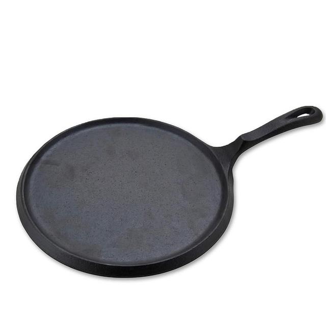 Alpine Cuisine Round Comal Cast Iron 10 Inch Seasoned Coating Black with Durable Single Handle – Comfortable Comal For Cooking, Even Heating & Versatile Kitchen Cookware Color Sleeve Bag Packing