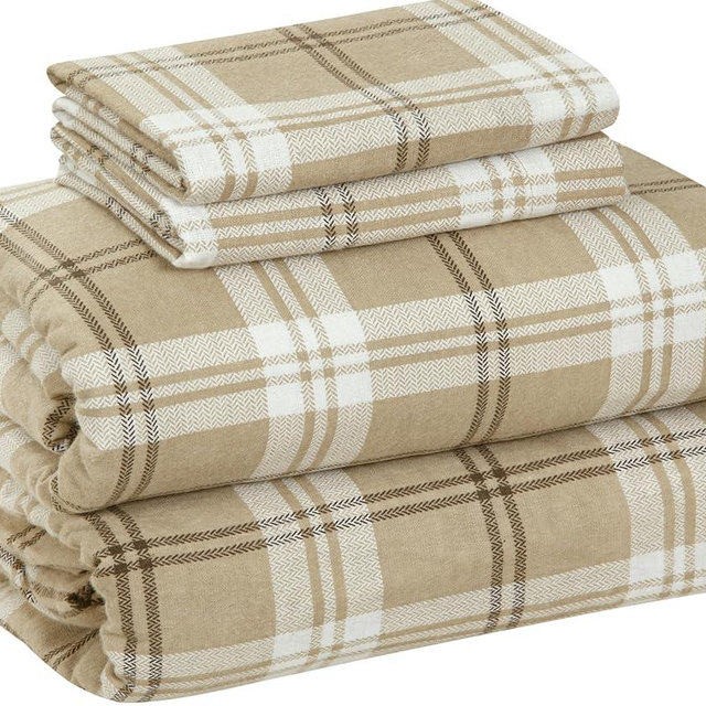 Bliss Casa 4 Piece 100% Cotton Flannel Sheets Queen Size Bed Set - Warm & Extra Soft - Deep Pockets, Breathable, All Seasons Comfy - Double Brushed Bed Sheet (Richmond)