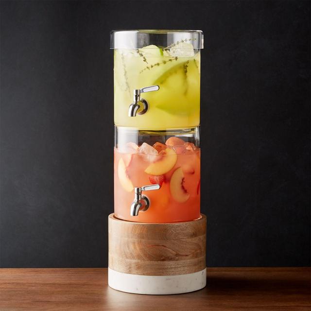 Stacking Drink Dispenser with Wood-Marble Stand