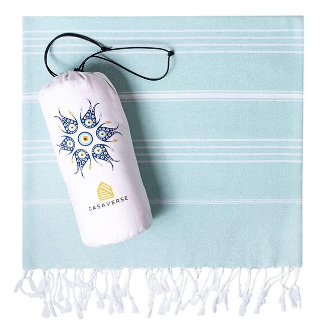 Casaverse Turkish Beach Towel, Turkish Bath Towel Made of 100% Cotton, Quick Dry Sand Free Beach Towels Oversized, Turkish Towels Sand Light Cloud Extra Large Beach Towel 38" x 71", Travel Beach Towel
