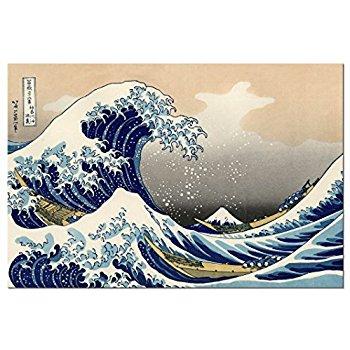 Wall26 Canvas Print Wall Art - The Great Wave Off Kanagawa by Katsushika Hokusai Reproduction on Canvas Stretched Gallery Wrap. Ready to Hang -32"x48"