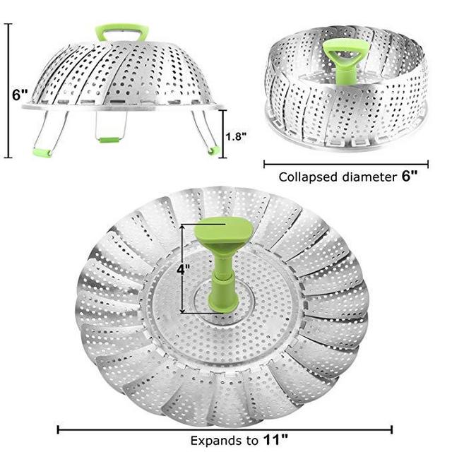 Steamer Basket Stainless Steel Vegetable Steamer Basket Folding Steamer Insert for Veggie Fish Seafood Cooking, Expandable to Fit Various Size Pot (6" to 11")