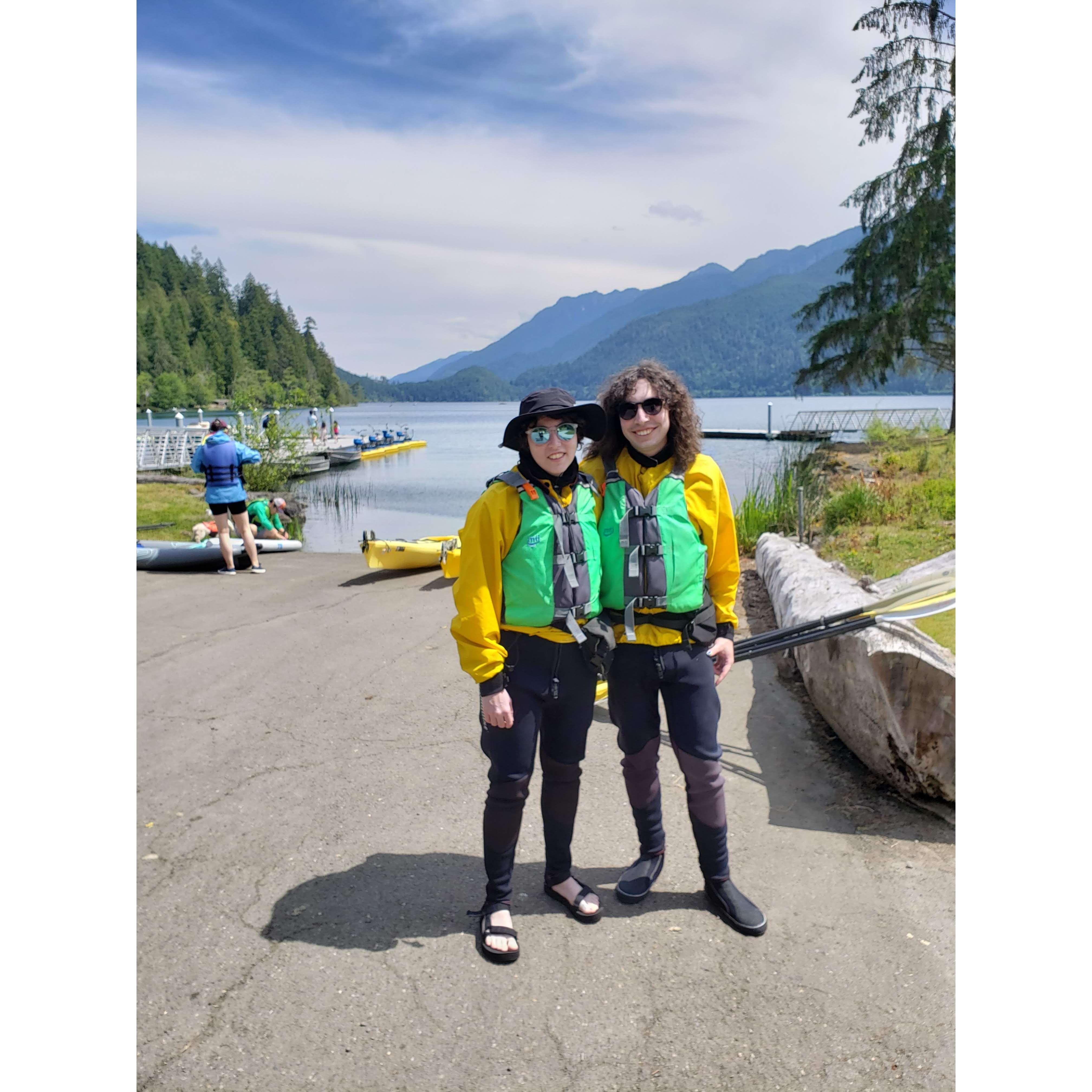 All suited up for kayaking adventure on Lake Crescent