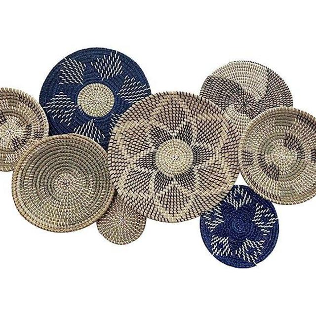 Woven Basket Wall Decor, Set 10 Decorative Baskets for Home Wall Decor, Hanging Boho Wall Baskets Decor, African Baskets for Wall, Hang with Loop, Gifts for Mom