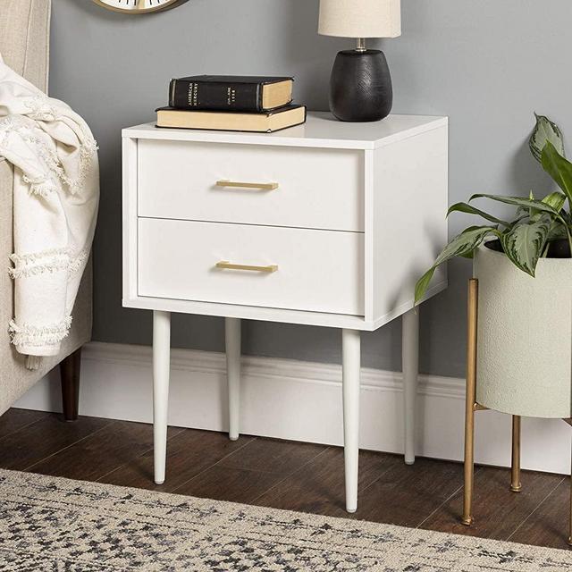 Walker Edison Evie Mid-Century Modern 2-Drawer Side Table Set, 2 Pack, White