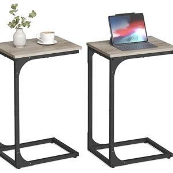 VASAGLE C-Shaped End Table Set of 2, Small Side Table for Couch, Sofa Table with Metal Frame for Living Room, Bedroom, Bedside, Greige and Black
