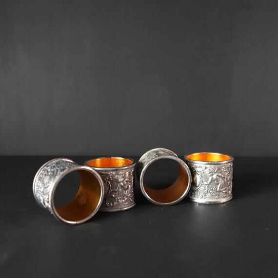 Vintage Ornate Cherub Silver Napkin Rings / Set of 4x Silverplated Floral Angel Napkin Holders / Wedding Tableware