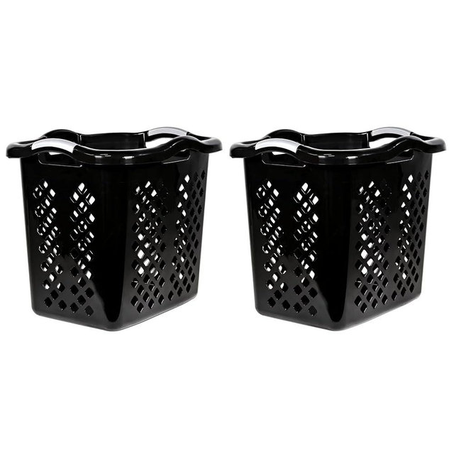 2 bushel laundry baskets with silver handles, black, 2-pack