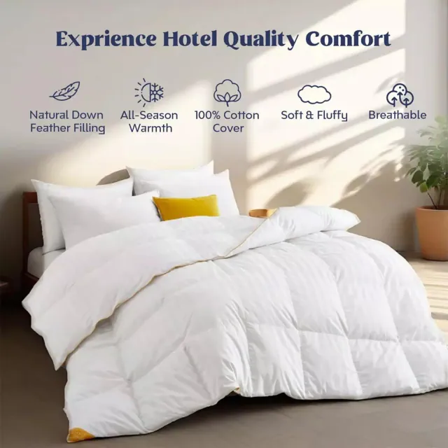 Puredown All Season White Down Comforter with Sewn-through Box Construction, California King