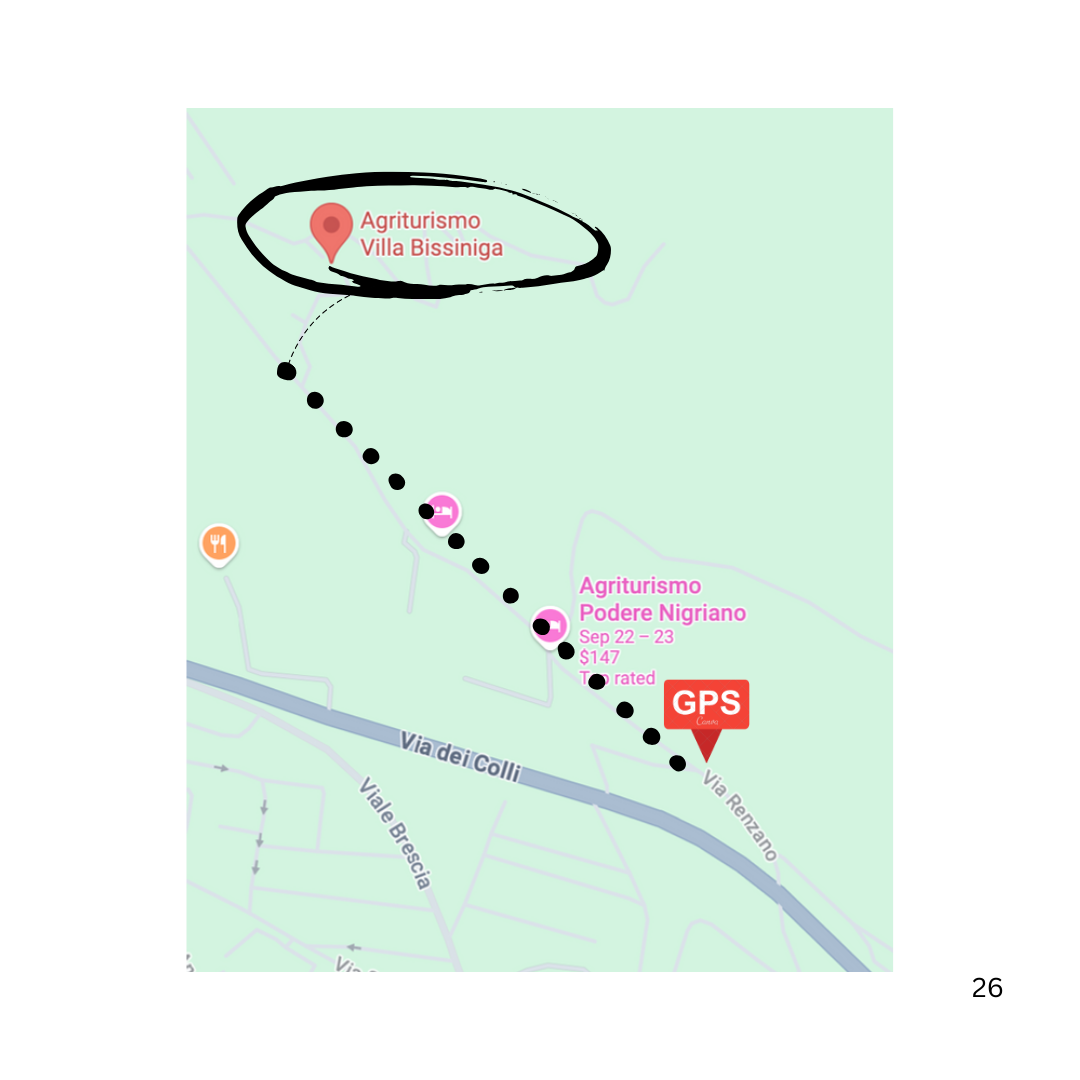 *The GPS will make you stop 100 mt. before the sign. The location is further up on the right.   * Il GPS vi fara' fermare 100 mt. prima. La location e' sulla destra.