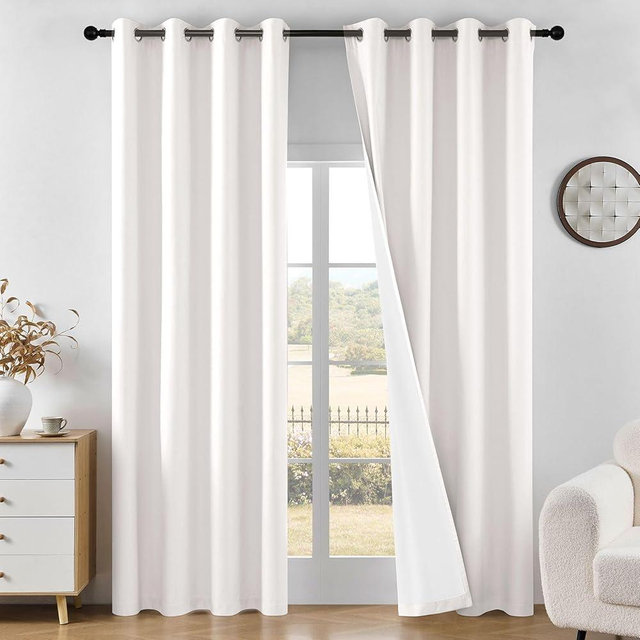 Joydeco White Blackout Curtains 72 Inches Long - 100% Blackout Living Room Curtain 2 Panels, Grommet Thermal Insulated Window Drapes for Bedroom (Pure White,52" Wx72 L)