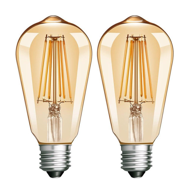 Qualilux Dusk to Dawn Edison Light Bulbs ST58(ST19), Vintage Amber Glass, Warm Light, 60W Equivalent, Automatic On/Off Light Sensing LED Filament Bulb Outdoor, 6.5W 700LM, E26, 2-Pack, HQ-H027