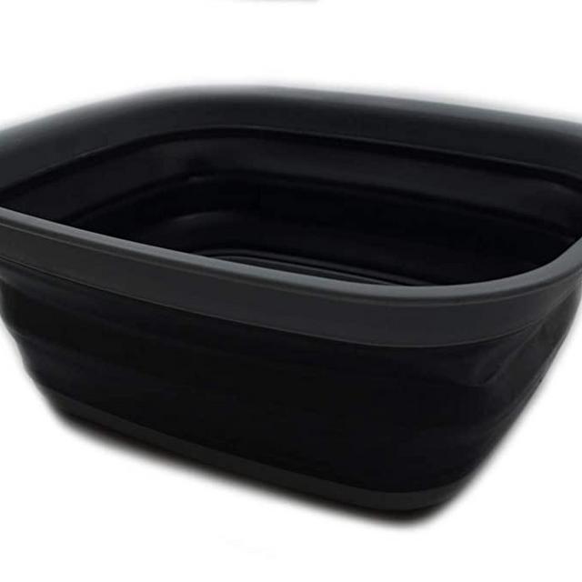 SAMMART Collapsible Tub - Foldable Dish Tub - Portable Washing Basin - Space Saving Plastic Washtub (Grey/Black, M)