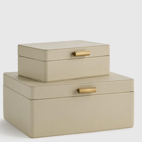 Shagreen Leather Decorative Boxes (Set of 2) - Cream, Set of 2