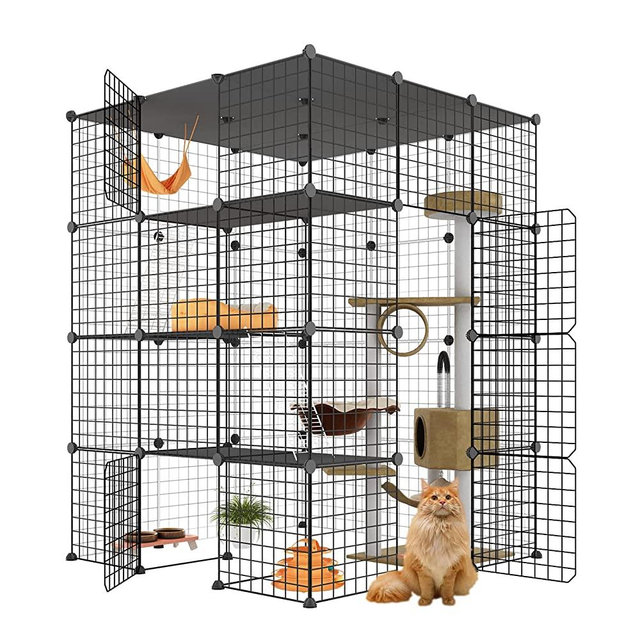 Eiiel Large Cat Cage Cat Playpen Detachable Metal Wire Indoor DIY Kennels Crate Large Exercise Place Ideal for 1-4 Cats