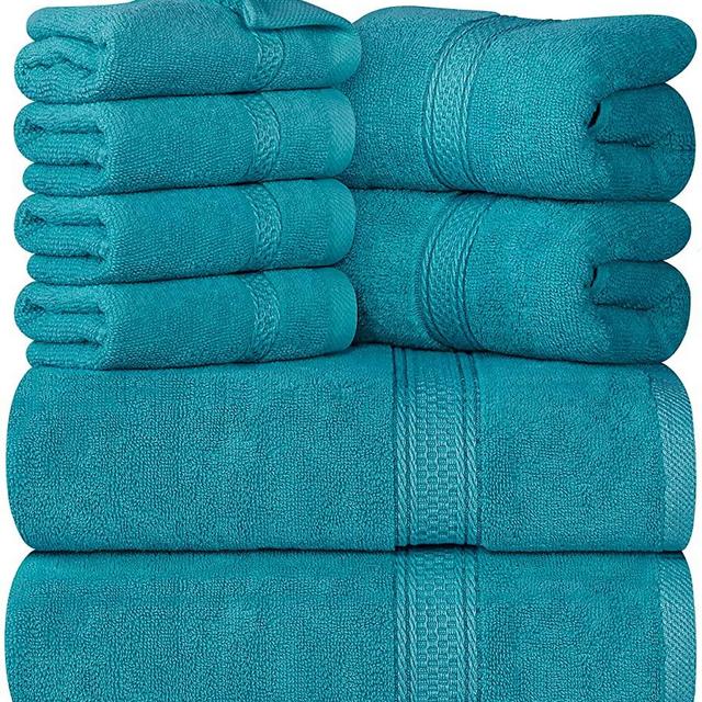Utopia Towels 8-Piece Premium Towel Set, 2 Bath Towels, 2 Hand Towels, and 4 Wash Cloths, 600 GSM 100% Ring Spun Cotton Highly Absorbent Towels for Bathroom, Gym, Hotel, and Spa (Teal)