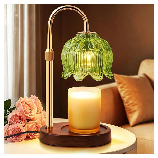 Flower Candle Warmer Lamp for Jar Candles with Timer & Dimmer, Adjustable Height Fits Large Jars up to 7.08" Tall, Flameless Wax Warmer, Cozy Bedroom Home Decor, Gift for Mom Women (Flower lamp-Green)