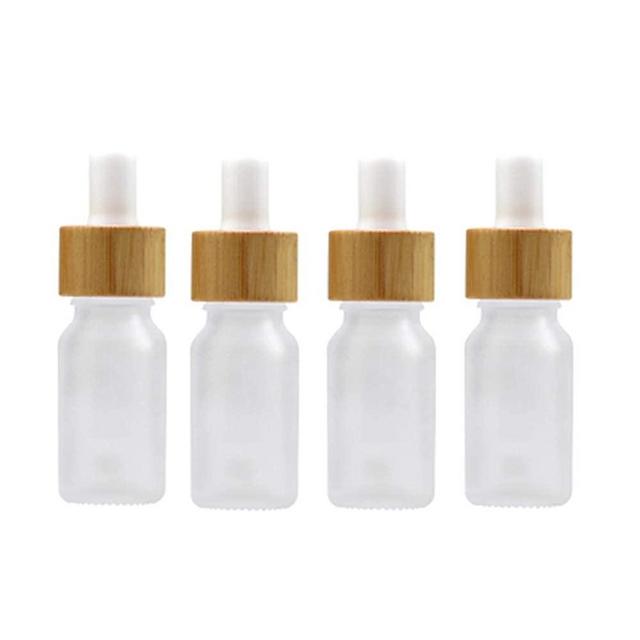 4 Pack Frosted Glass Dropper Bottles,Essential Oil Bottles With Eye Dropper And Bamboo Lids Perfume Sample Vials Essence Liquid Cosmetic Containers (10ml/0.3oz)
