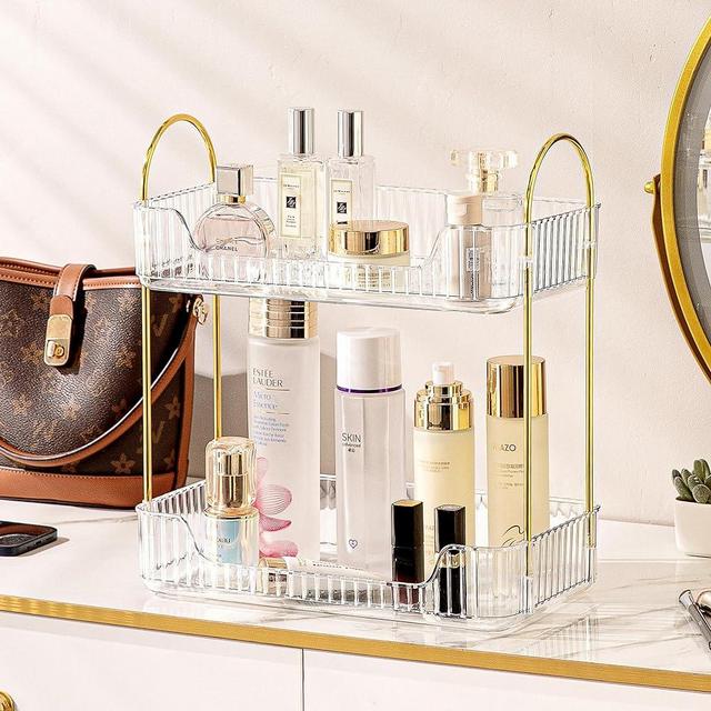 Weidace Bathroom Counter Organizer Countertop Shelf, Skincare Organizer Perfume Holder for Dresser, Bathroom Countertop Tray for Cosmetic, Skin Care, Lipstick (2 Tiers, White)